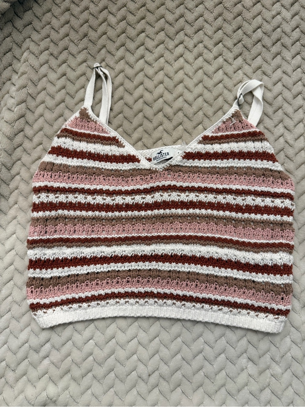Hollister Pink, White & Brown Striped Knit Cropped Tank